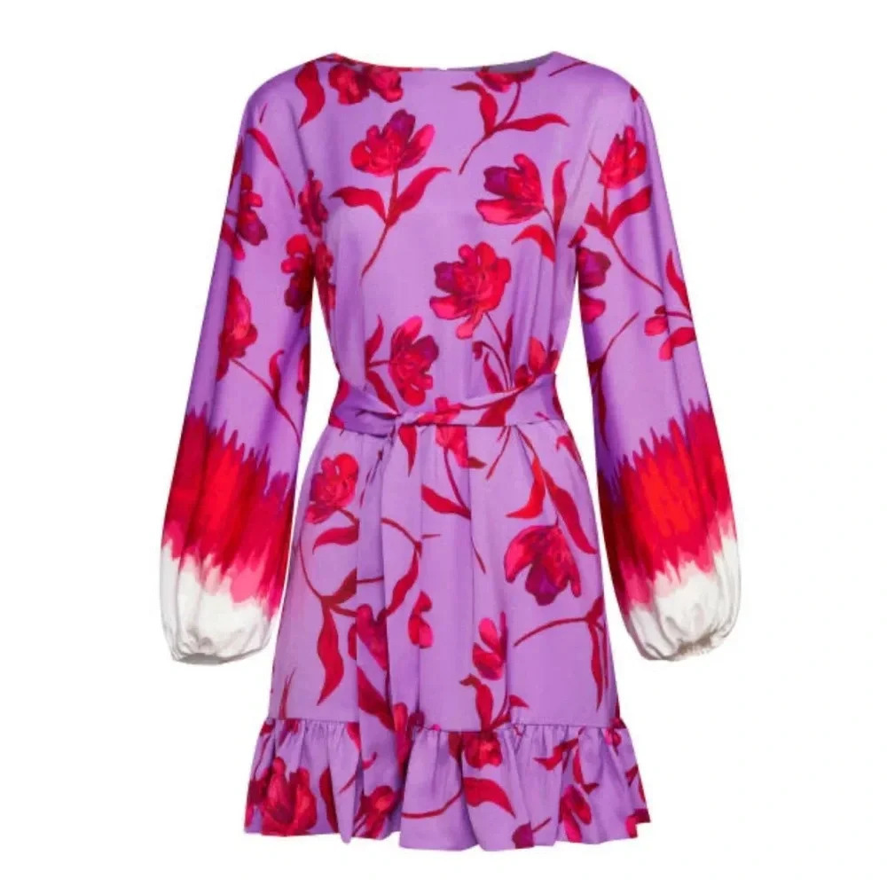 Prabal Gurung purple floral dress with ruffle Sz S nwt 006 - Picture 1 of 7